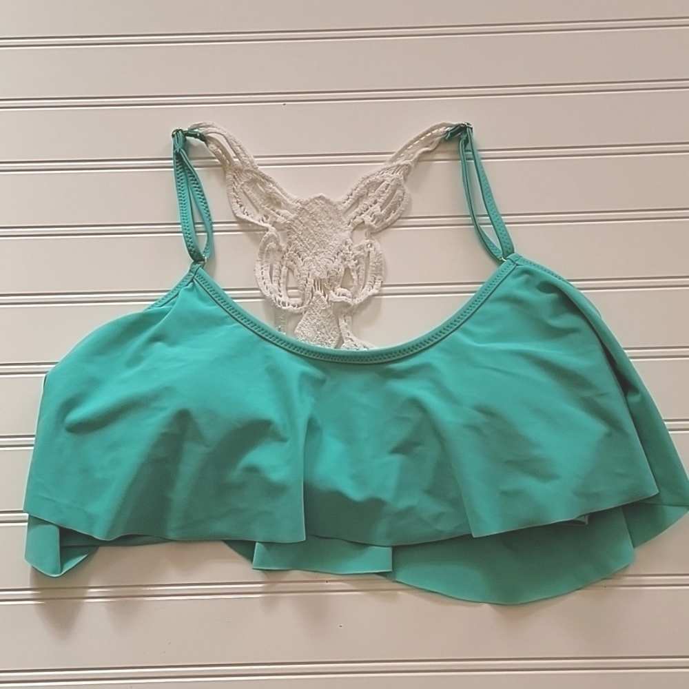 Jessica Simpson Bikini Top Crochet Aqua Turquoise Medium